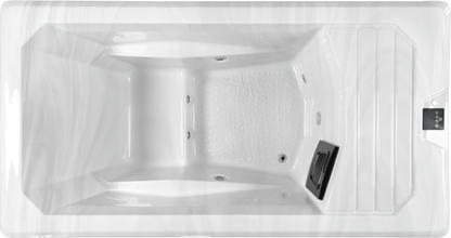 Top-down view of the Wellness Ice Bath showing the spacious white acrylic interior with built-in seating, textured base and integrated jets, designed for premium cold water therapy and recovery at home.