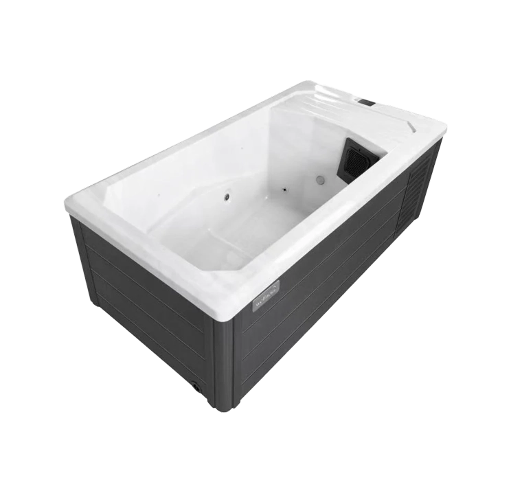 Ice bath with white interior and black exterior on a white background