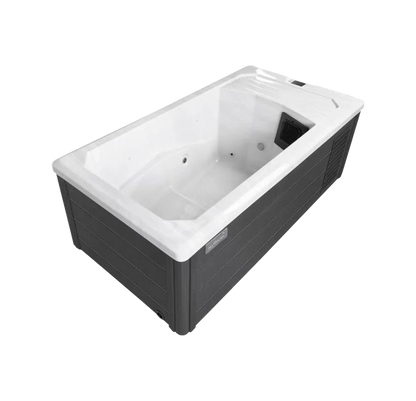 Ice bath with white interior and black exterior on a white background
