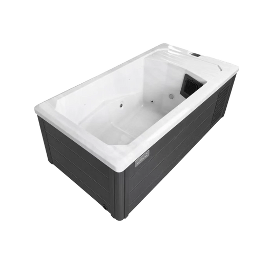 Ice bath with white interior and black exterior on a white background